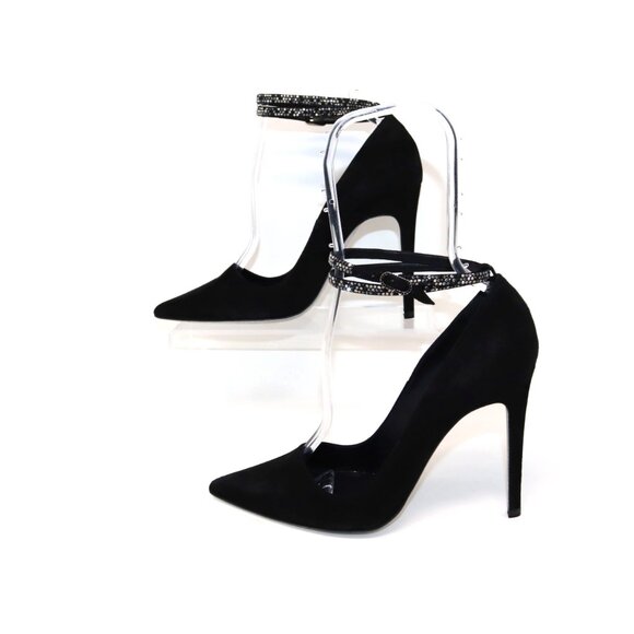 René Caovilla NEW 38 Black Suede Fabulosity Swarovski Crystal Ankle Wrap Heels - Picture 9 of 16
